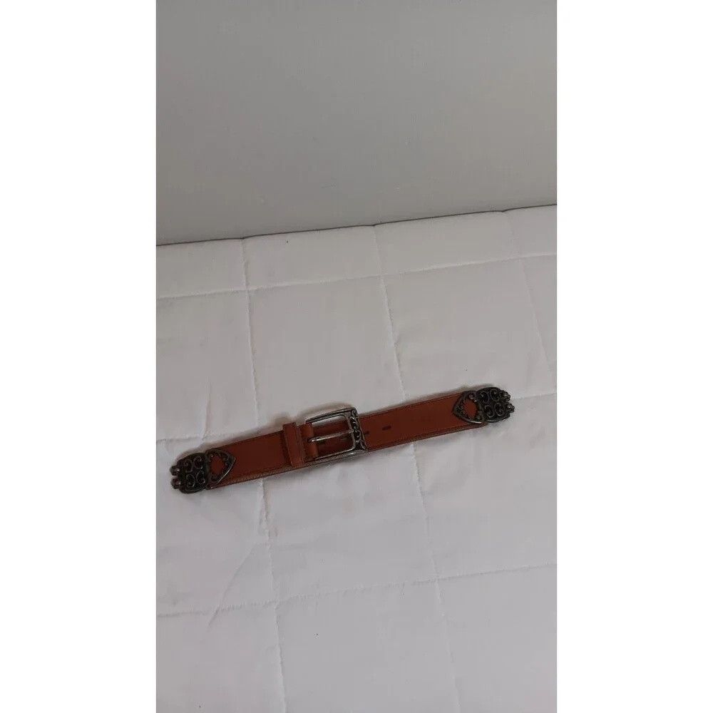 American Angel Brown Leather Belt Sz Medium Metal Accent